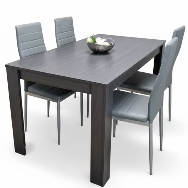 Dark Grey Dining Table with 4 Grey Velvet Chairs Dining Set Furniture