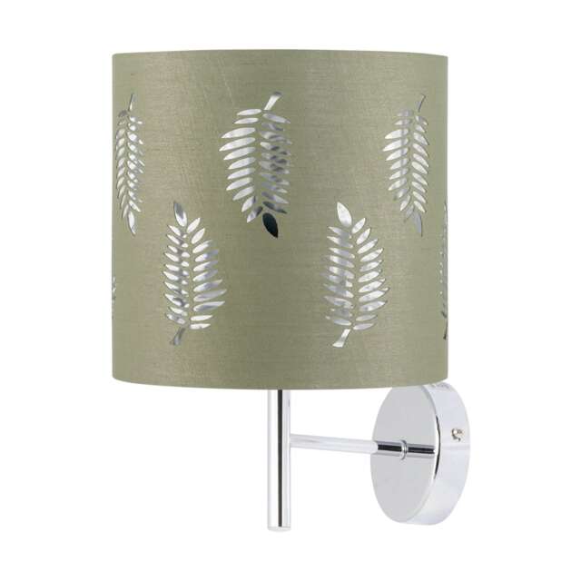 Brea - Chrome Wall Light with Sage Green Fern Shade Chrome Green 1