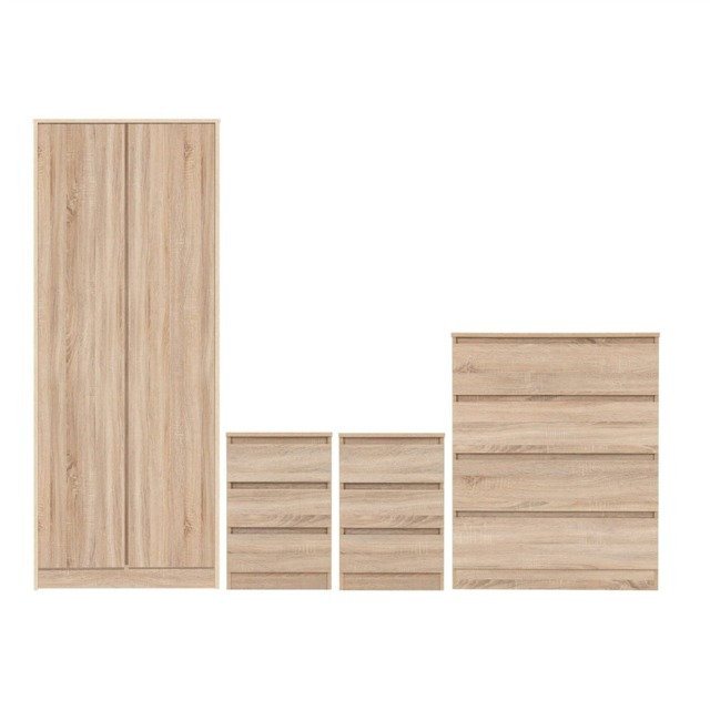 Malvern 4 Piece Bedroom Set With 2 Door Double Wardrobe Brown Sonoma Oak