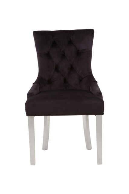 Interiors by Premier Stylish Black Velvet Dining Chair, Modern Chair For Kitchen Counter, Comfortable Velvet Upholstered Chair Black