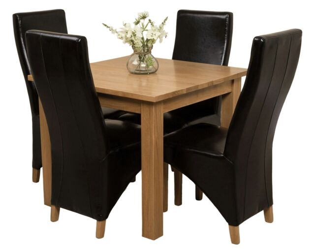 Oslo 90 x 90 cm Oak Small Dining Table and 4 Lola Leather Chairs Black Black
