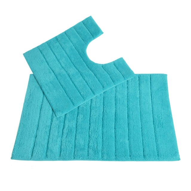 Ribbed Two Piece Bath Mat Set - Turquoise