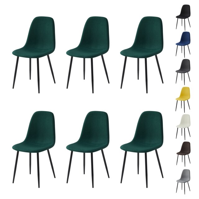 Set of 6 Teddy Faux Fur Stitched Design Dining Chairs Green Bella by MCC