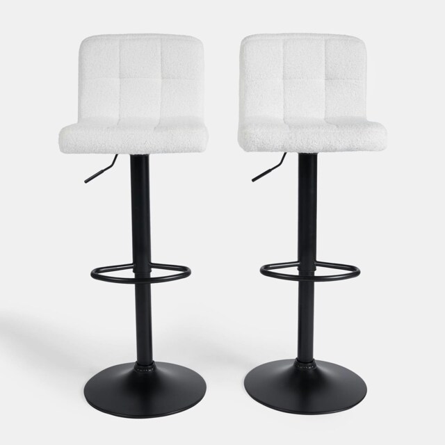 OHS 2 x Boucle Swivel Height Adjustable Counter Bar Stools - Cream