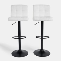 OHS 2 x Boucle Swivel Height Adjustable Counter Bar Stools - Cream