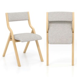 COSTWAY Set of 2 Folding Dining Chair Wooden Upholstered Grey