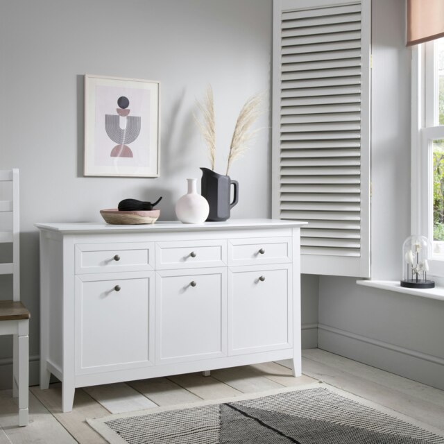 Karlstad Sideboard with Drawers in Classic White White Length 130cm x Depth 44cm x Height 80cm