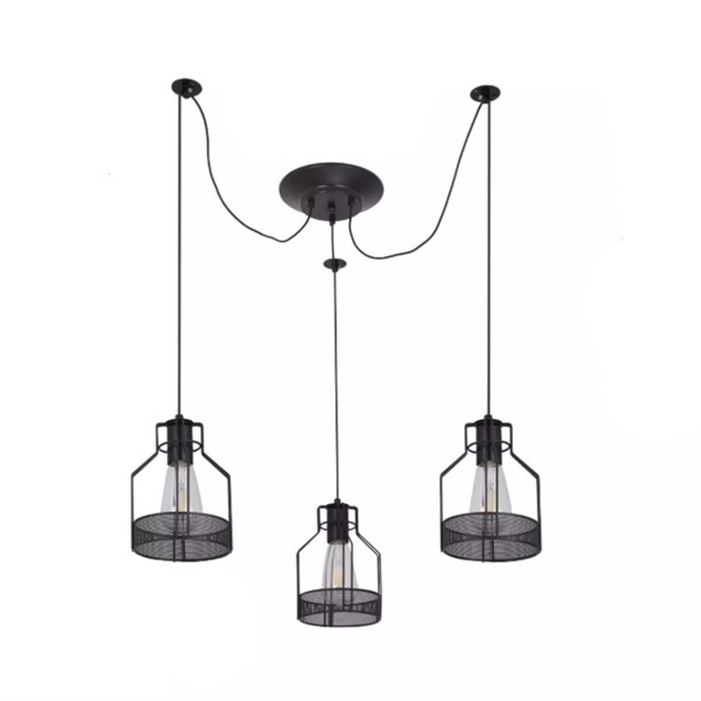 Vintage Black Ceiling Light Shade Spider 3-Light Chandelier Pendant Light E27