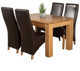 Dakota 127 x 82cm Oak Small Dining Table and 4 Lola Leather Chairs Brown Brown