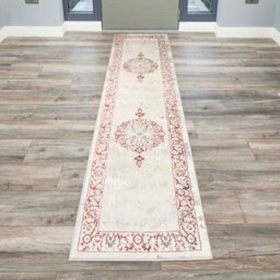 KUKOON Silver Grey Red Distressed Traditional Medallion Runner Rug 60cm x 240cm Grey