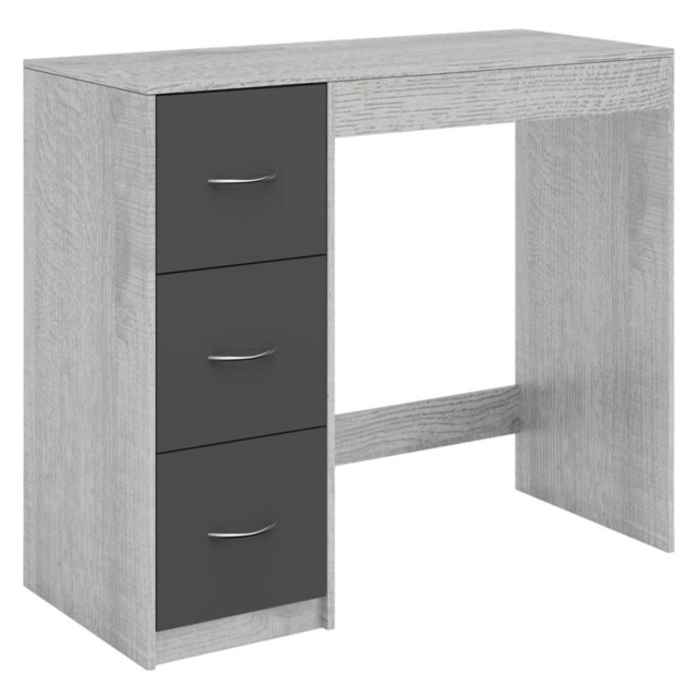 3-Drawer Wooden Desk and Dressing Table - Multi-Functional, 79.5x93x40 cm Grey Ash Grey & Black 22.5 x 43.5 x 98.5 1