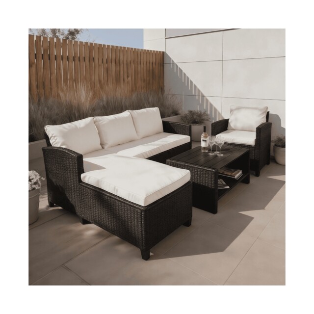 Trapani 4 Piece Garden Patio Furniture Set Corner Sofa Table Chair Cushions Black