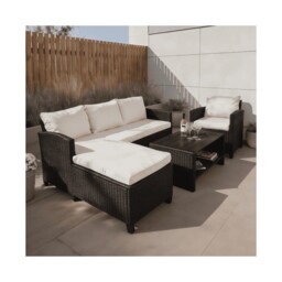 Trapani 4 Piece Garden Patio Furniture Set Corner Sofa Table Chair Cushions Black