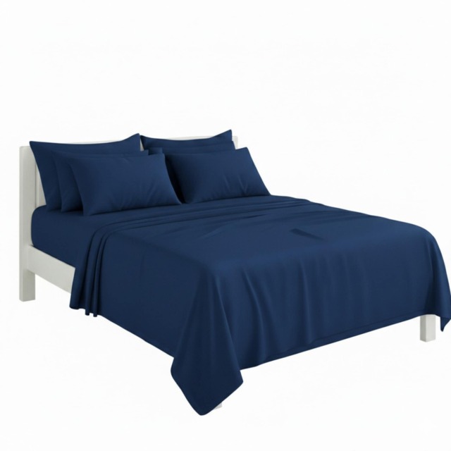 Plain Poly Cotton Easy Care Fitted Flat Sheet Matching Pillowcases Set Blue Single
