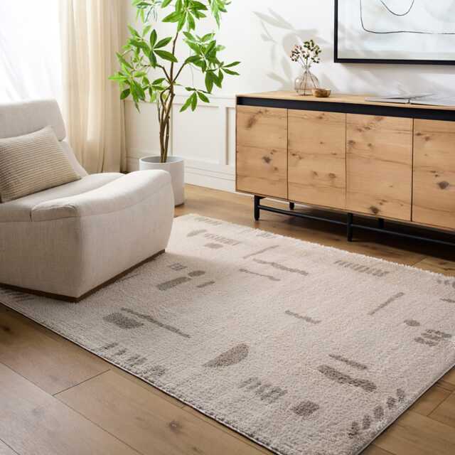LIVABLISS Fossay Shaggy-Washable Modern High Pile Rug 200 x 275 cm Beige Grey