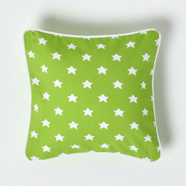 Homescapes Cotton Green Stars Cushion Cover - 30 x 30 cm Green Green 30 x 30 cm