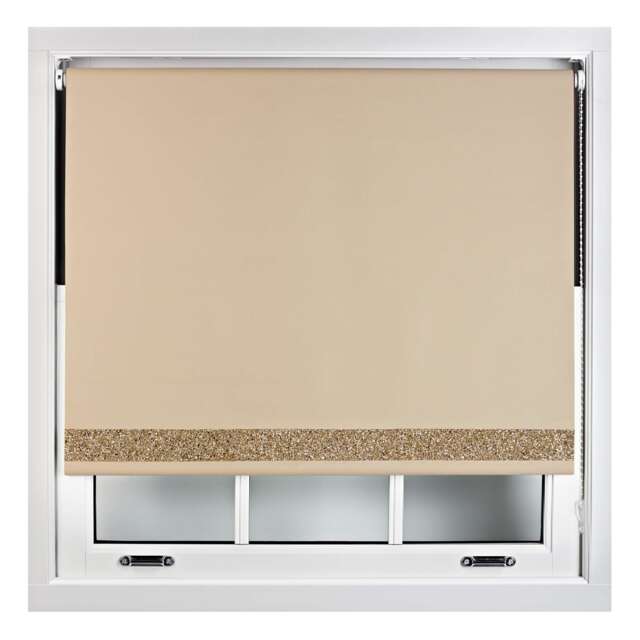 FURNISHED Thermal Blackout Roller Blinds with Glitter Edge - (W)105cm x (L)165cm Brown Cappuccino (W) 105cm x (L) 165cm