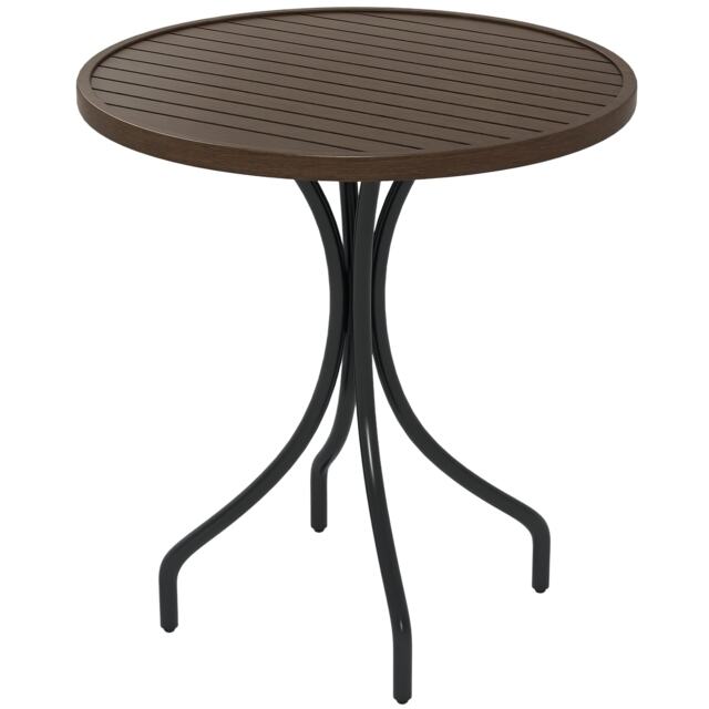 Outsunny Round Garden Table Outdoor Side Table with Steel Frame Brown Brown Brown Wood Grain