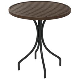 Outsunny Round Garden Table Outdoor Side Table with Steel Frame Brown Brown Brown Wood Grain