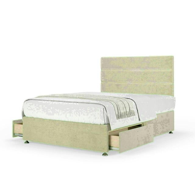 Cream Naples Velvet 2 Drawer Divan Base and Milan Headboard King Size