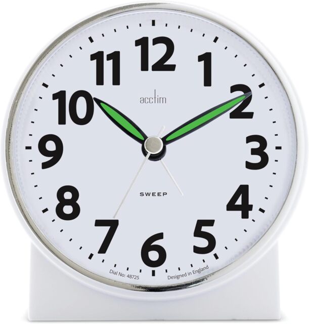 Acctim Micah Alarm Clock, Analogue Display, Non-Ticking, Blue LED Backlight Black Matt Black