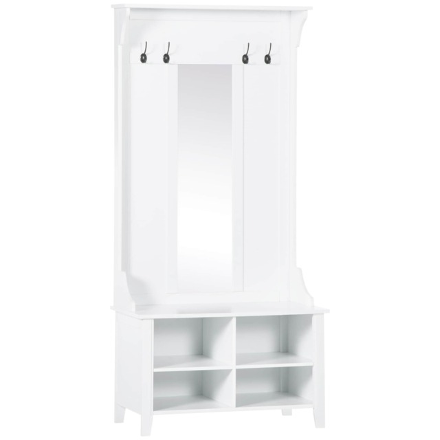 HOMCOM Hallway Furniture Set Shoe Bench Storage Mirror Cabinet Coat Rack Multiple Cubes Hangers Organiser Shelves w 4 Hooks