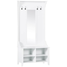 HOMCOM Hallway Furniture Set Shoe Bench Storage Mirror Cabinet Coat Rack Multiple Cubes Hangers Organiser Shelves w 4 Hooks