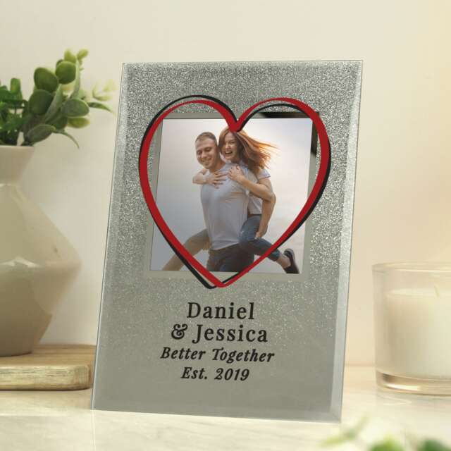 Personalised Heart 4x4 Glitter Glass Photo Frame Silver One Size
