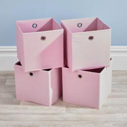 Foldable Canvas Storage Folding Box Fabric Cube Cloth Bag 4 Piece Set Pink