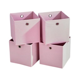Foldable Canvas Storage Folding Box Fabric Cube Cloth Bag 4 Piece Set Pink