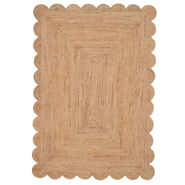 KUKOON Scalloped Trim Natural Handwoven Braided Jute Fireside Living Area Rug 120cm x 170cm