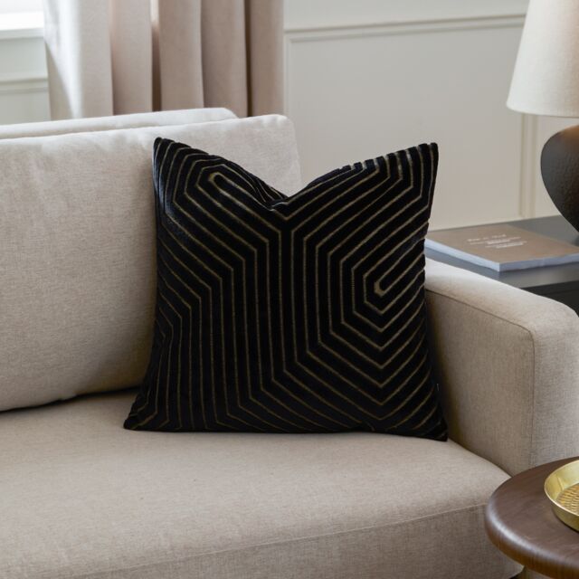 Paoletti Evoke Cut Velvet Cushion Black Black 45 x 45cm 1