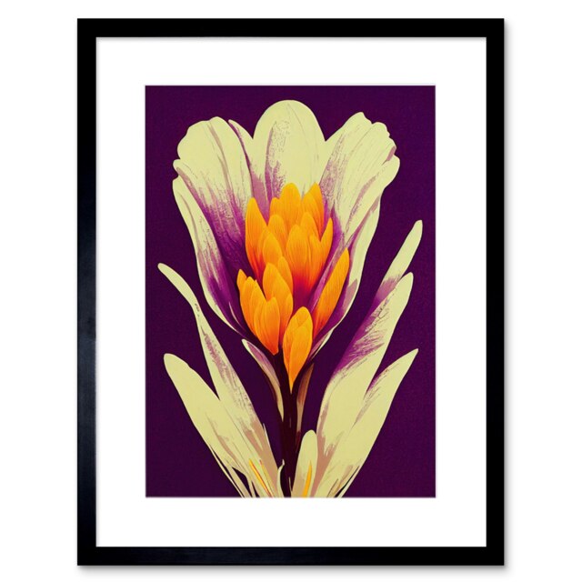 "Vibrant Saffron Crocus Flower Abstract Violet Orange 9x7"" Black Framed Wall Art Print"
