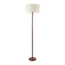 ValueLights Heather Dark Wood Floor Lamp Natural White Trim Shade Brown White