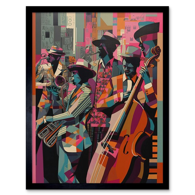 New Orleans Jazz Festival Musicians Abstract Modern Framed Wall Art Print