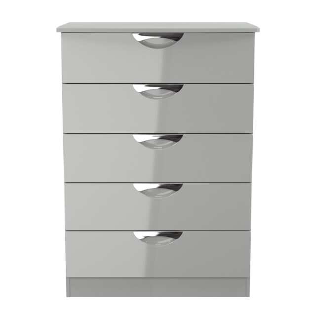Holborn 5 Drawer Chest of Drawers in Grey Gloss & Dusk Grey (Ready Assembled) Grey Grey Gloss & Dusk Grey