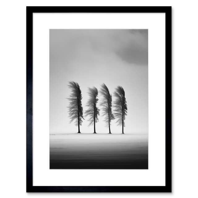 "Still Holding Strong Black White Winter Landscape 9x7"" Black Framed Wall Art Print"