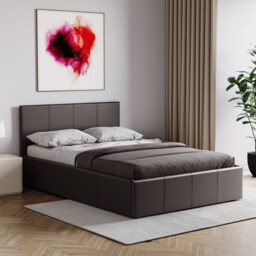 Vida Designs Lisbon 4ft Small Double Size Ottoman Bed Storage Faux Leather, Brown, 120 x 190cm
