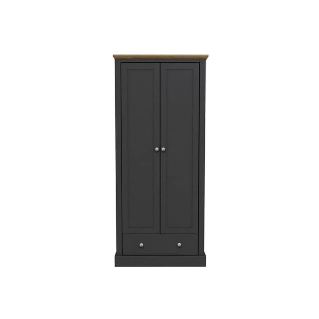 Devon 2 Door Wardrobe - Particle Board - L56 x W79.7 x H181.5 cm - Charcoal Black