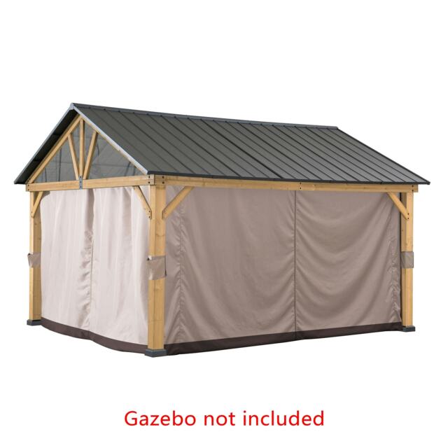 Sunjoy Accessory Curtain for Cedar Wooden Gazebo - 3.5m X 4m, Khaki（Gazebo Not Included）