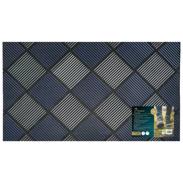 JVL Platina Rubber Scraper Doormat 40x70cm, Silver/Blue