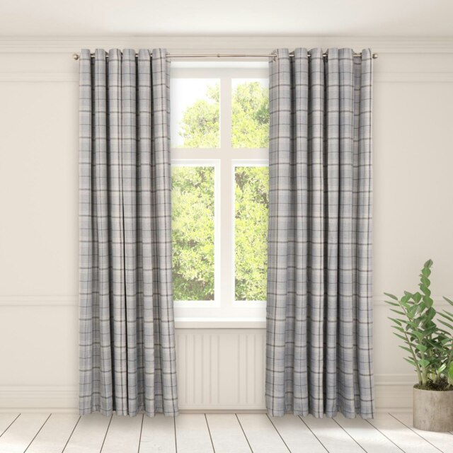"OHS Textured Woven Check Eyelet Curtains, 66x72"" - Grey"