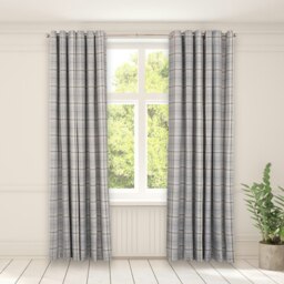 "OHS Textured Woven Check Eyelet Curtains, 66x72"" - Grey"