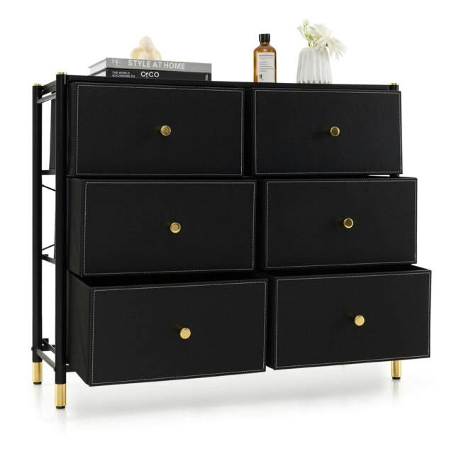 COSTWAY 6 Drawers Dresser Organizer Chest of Drawers Black