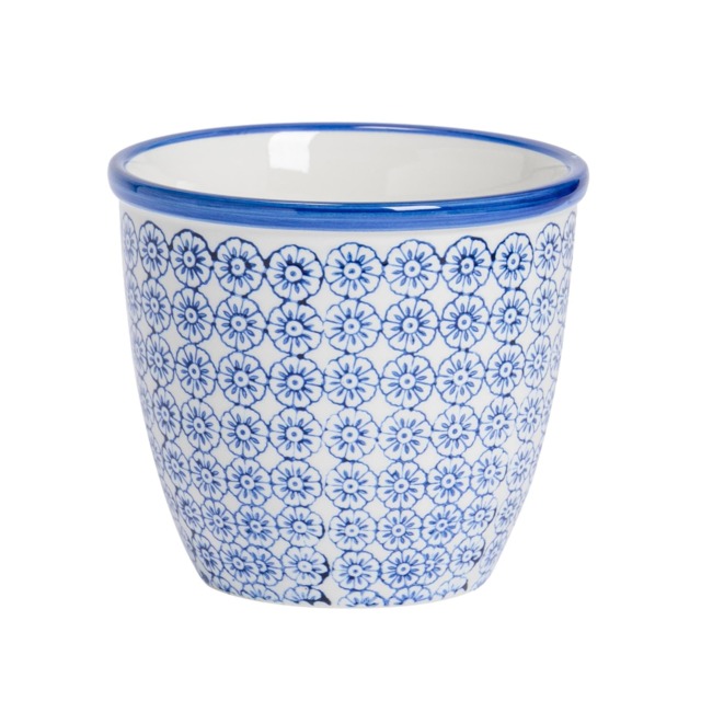 Nicola Spring Hand-Printed Plant Pot - 14cm - Navy Blue Blue