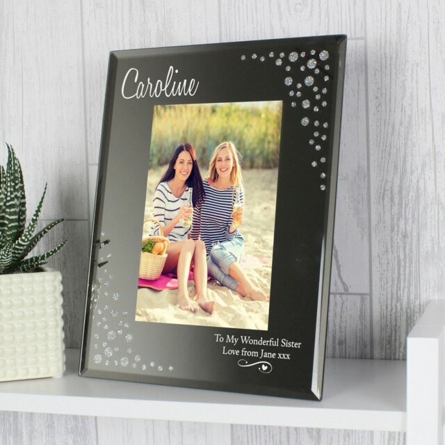Personalised Swirls & Hearts Diamante 6x4 Glass Photo Frame Silver One Size
