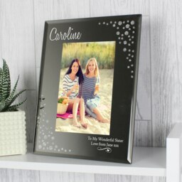 Personalised Swirls & Hearts Diamante 6x4 Glass Photo Frame Silver One Size