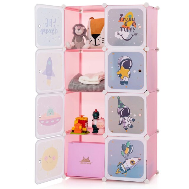 COSTWAY 8-Cube Portable Kids Wardrobe Closet Dresser-Pink Pink