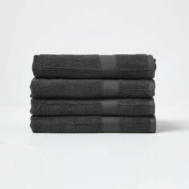 Homescapes Turkish Cotton Bath Towel Set of 4 - Black Black Bath towel 4