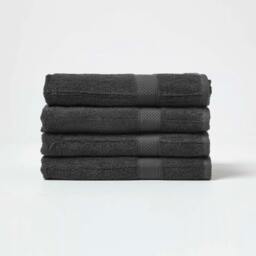 Homescapes Turkish Cotton Bath Towel Set of 4 - Black Black Bath towel 4